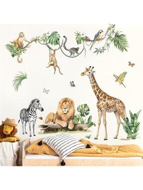 Jungle Animal Wall Stickers Kids Nursery Safari Decor Peel Stick Removable Baby